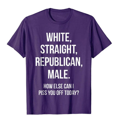 White Straight Republican Male T-Shirt - Funny Printed Republican Tee, 100% Cotton, Men’s Tops