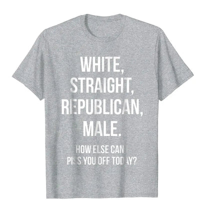 White Straight Republican Male T-Shirt - Funny Printed Republican Tee, 100% Cotton, Men’s Tops