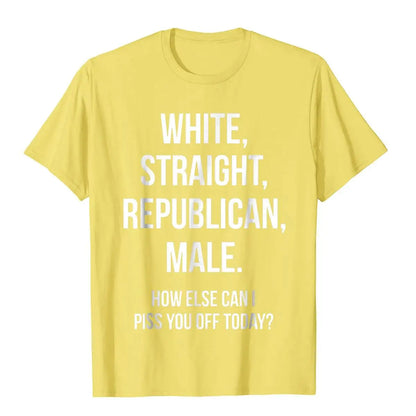 White Straight Republican Male T-Shirt - Funny Printed Republican Tee, 100% Cotton, Men’s Tops