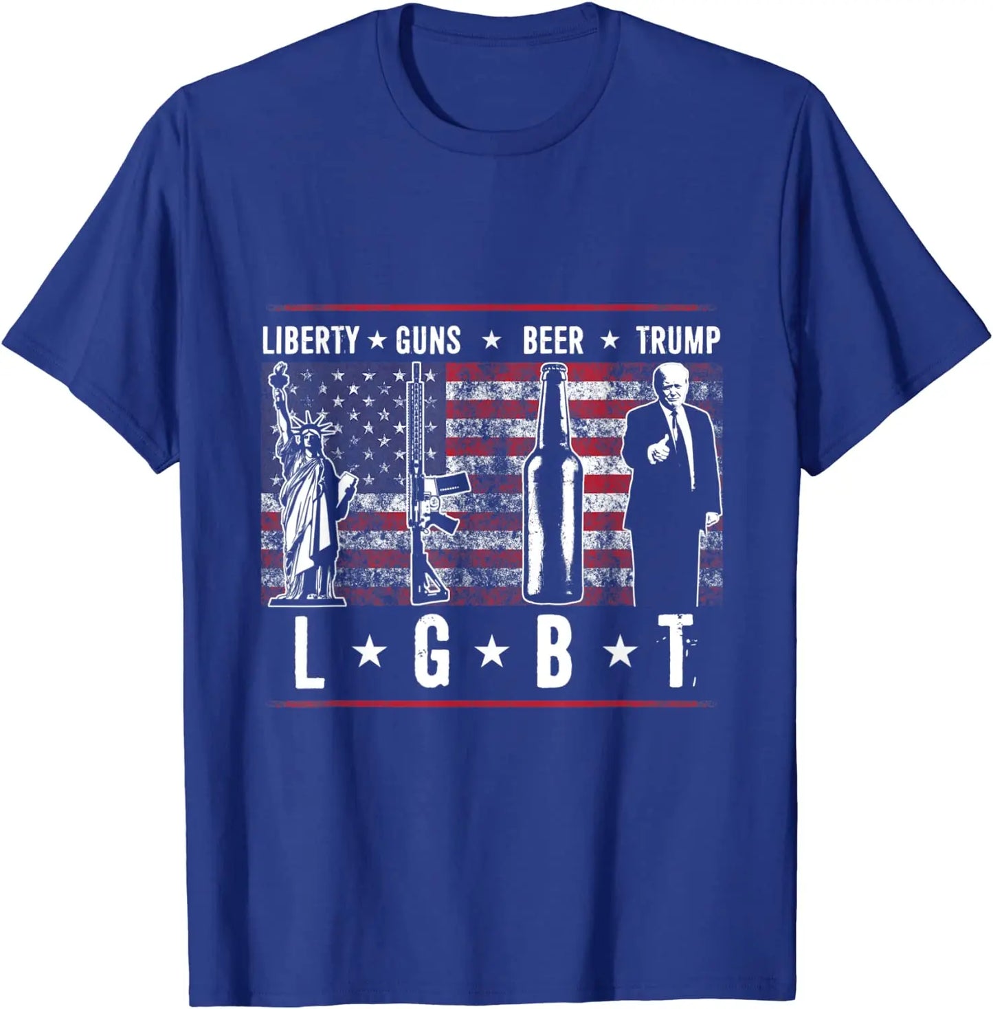 Liberty Guns Beer Trump T-Shirt - LGBT Parody, Funny Gift, Casual Cotton Tee for Men