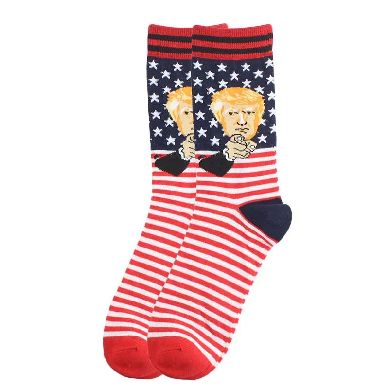 Men's President Donald Trump Socks – 'Let's Go Brandon' Novelty Crew Socks with USA Flag Design – Cotton & Polyester Casual Socks