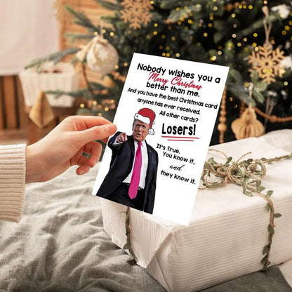 Festive Merry Christmas Card with Humor, Trump-Themed Holiday Greeting Xmas Card for Parents, Friends, and Family