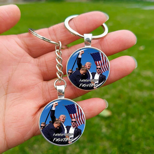 Trump Flag 2024 Keychain - Never Stop Fighting, Make America Great Again Souvenir