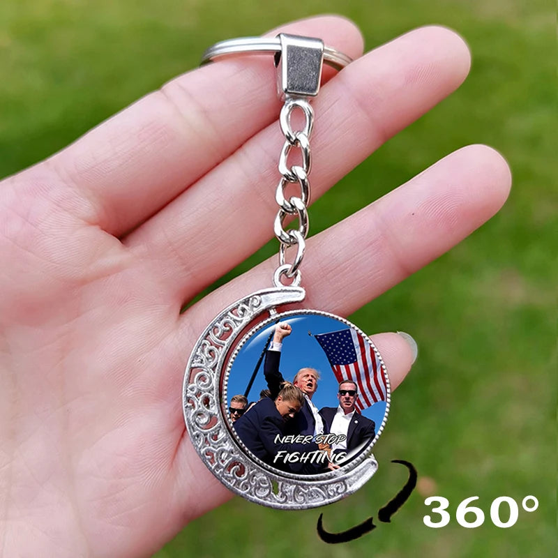 Trump Flag 2024 Keychain - Never Stop Fighting, Make America Great Again Souvenir