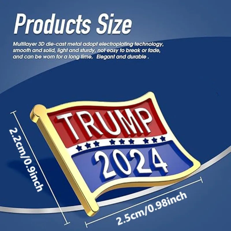 Trump for President 2024 Enamel Lapel Pin – Zinc Alloy, Trendy Brooch Gift for Supporters