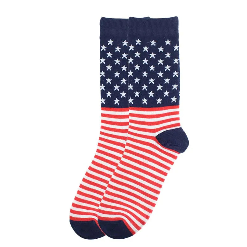 Men's President Donald Trump Socks – 'Let's Go Brandon' Novelty Crew Socks with USA Flag Design – Cotton & Polyester Casual Socks