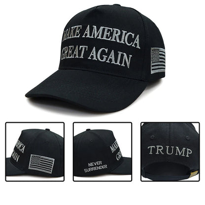 Dark MAGA Hat – All Black Trump 45/47th USA Embroidered Baseball Cap, Adjustable 'Never Surrender' Trump Hat