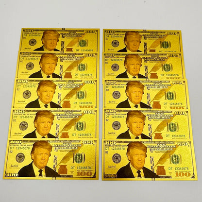 Golden 2025 47th US President Dollar Bills – 10PCS Gold Plated Commemorative Banknotes, 'In God We Trust' Home Decoration