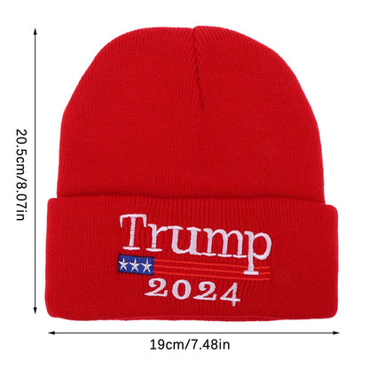 Donald Trump 2024 Campaign Knitted Hat – American Flag Beanie for Men & Women, Warm Winter Skull Cap