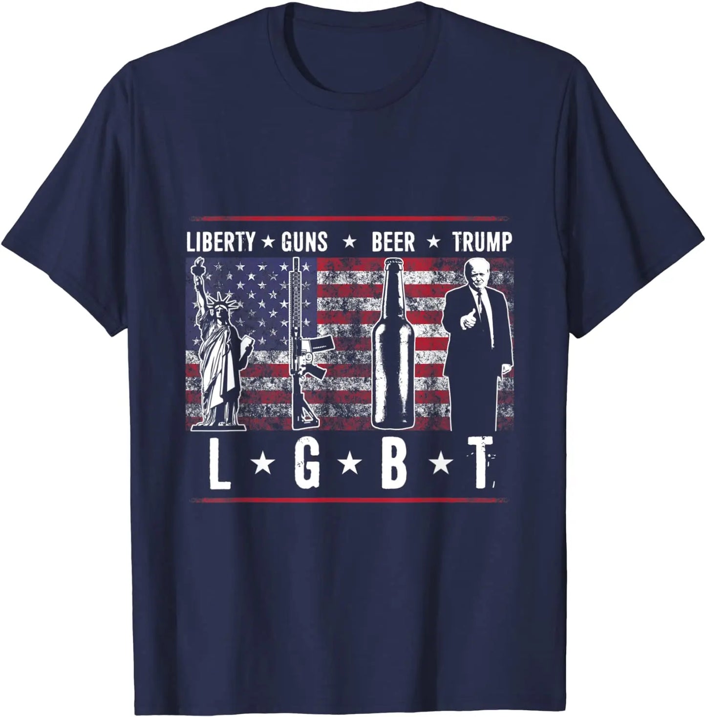 Liberty Guns Beer Trump T-Shirt - LGBT Parody, Funny Gift, Casual Cotton Tee for Men