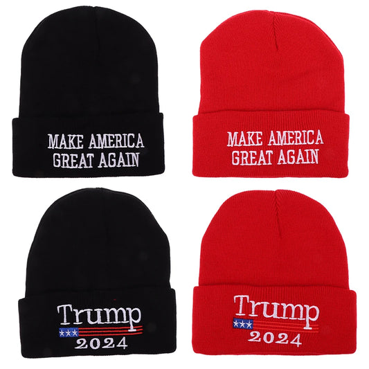 Donald Trump 2024 Campaign Knitted Hat – American Flag Beanie for Men & Women, Warm Winter Skull Cap