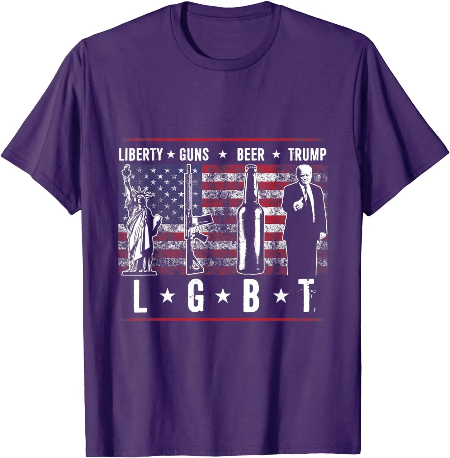 Liberty Guns Beer Trump T-Shirt - LGBT Parody, Funny Gift, Casual Cotton Tee for Men