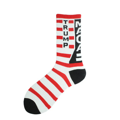 Men's President Donald Trump Socks – 'Let's Go Brandon' Novelty Crew Socks with USA Flag Design – Cotton & Polyester Casual Socks