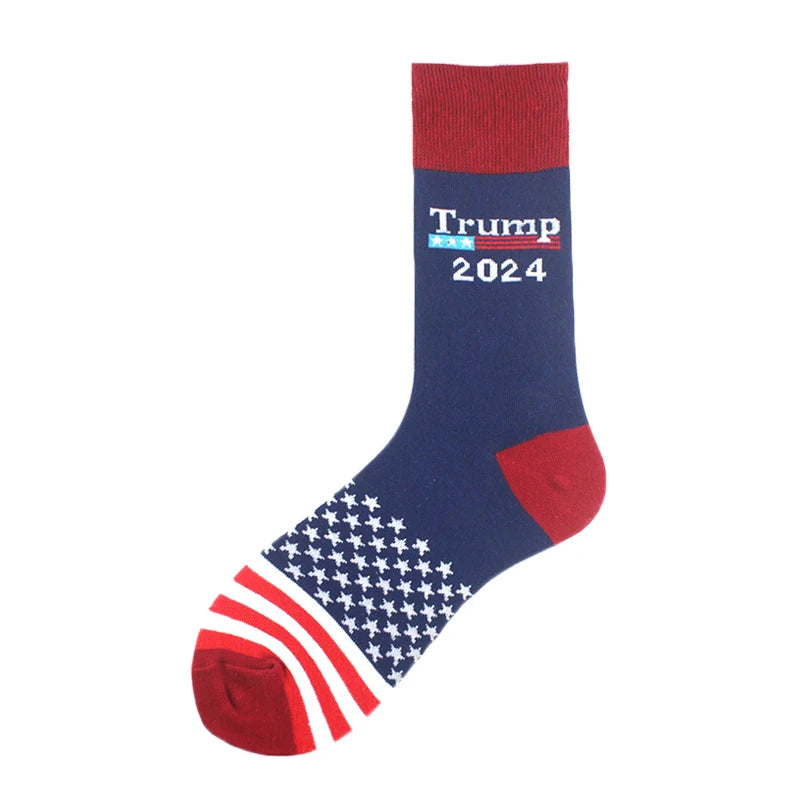 Men's President Donald Trump Socks – 'Let's Go Brandon' Novelty Crew Socks with USA Flag Design – Cotton & Polyester Casual Socks