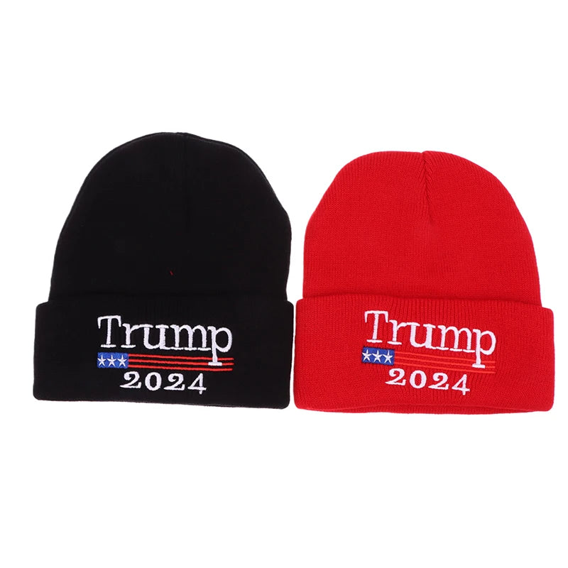 Donald Trump 2024 Campaign Knitted Hat – American Flag Beanie for Men & Women, Warm Winter Skull Cap