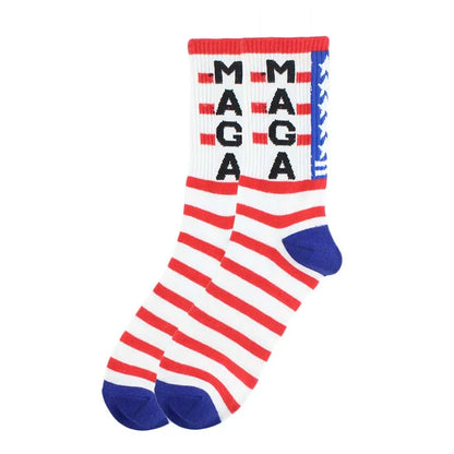 Men's President Donald Trump Socks – 'Let's Go Brandon' Novelty Crew Socks with USA Flag Design – Cotton & Polyester Casual Socks