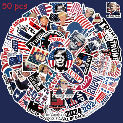 50pcs American Trump Stickers - Fun Graffiti Decals for Your Laptop, Skateboard, Luggage & More