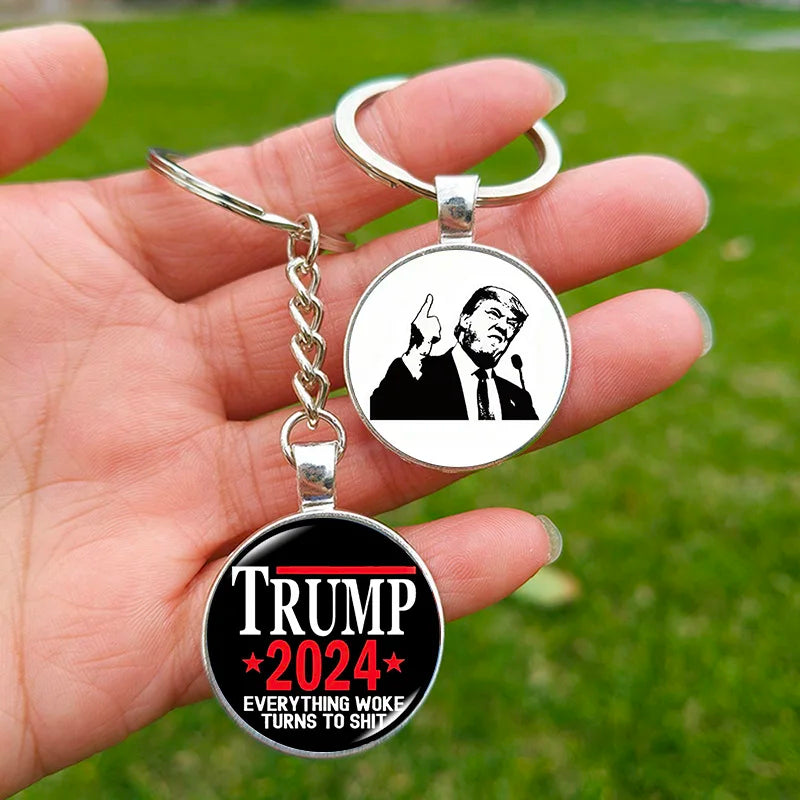 Trump Flag 2024 Keychain - Never Stop Fighting, Make America Great Again Souvenir