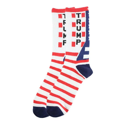 Men's President Donald Trump Socks – 'Let's Go Brandon' Novelty Crew Socks with USA Flag Design – Cotton & Polyester Casual Socks