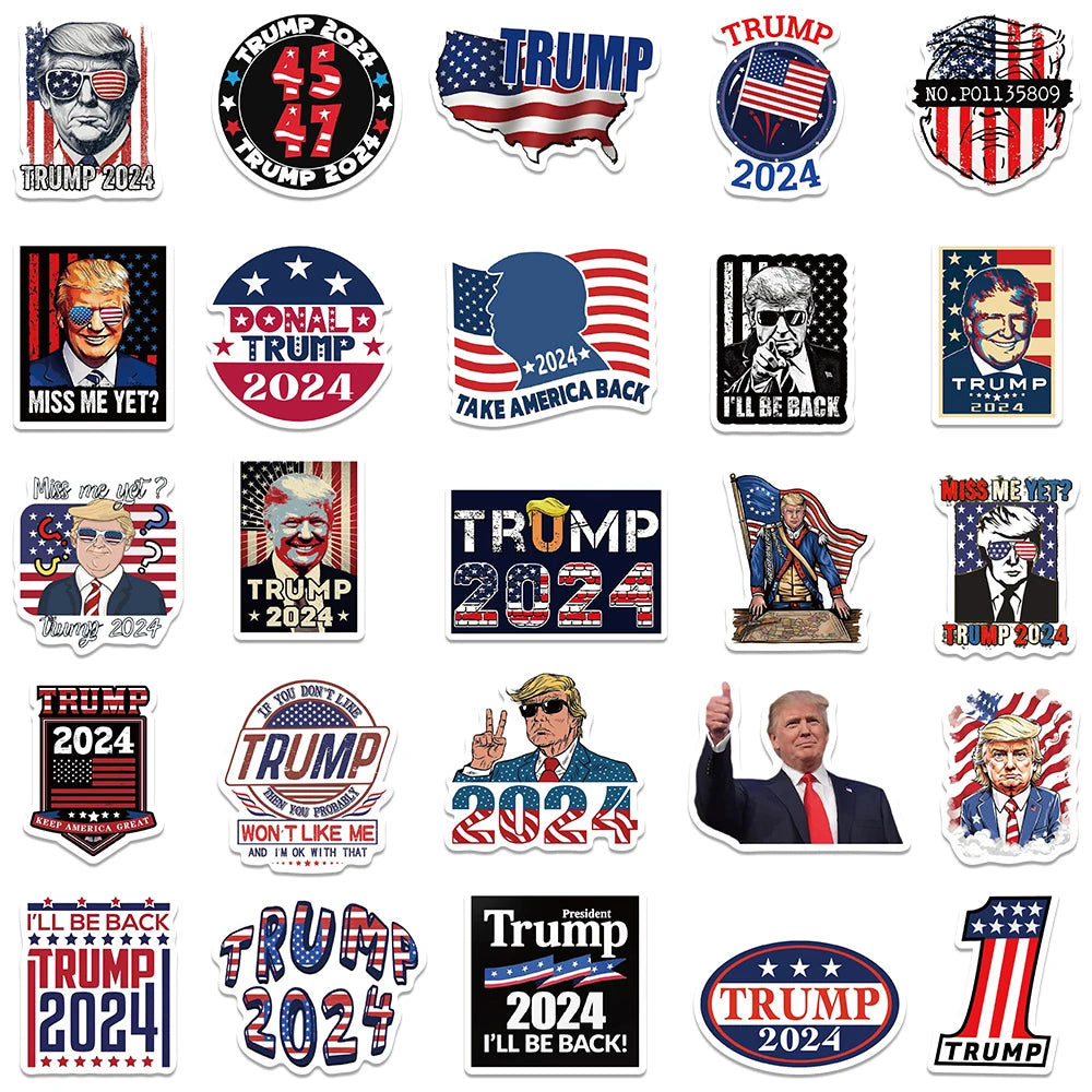 50pcs American Trump Stickers - Fun Graffiti Decals for Your Laptop, Skateboard, Luggage & More