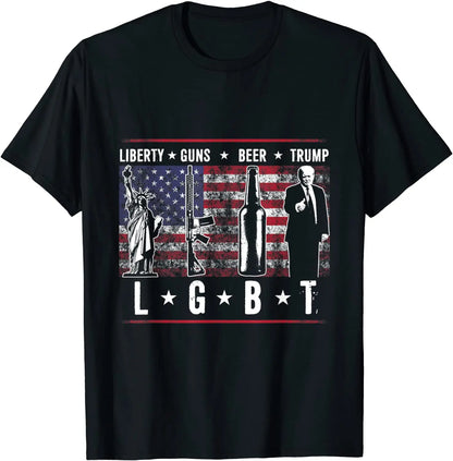 Liberty Guns Beer Trump T-Shirt - LGBT Parody, Funny Gift, Casual Cotton Tee for Men