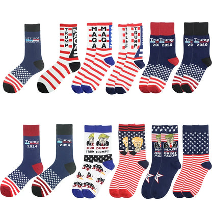 Men's President Donald Trump Socks – 'Let's Go Brandon' Novelty Crew Socks with USA Flag Design – Cotton & Polyester Casual Socks