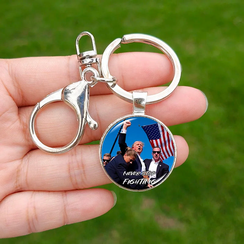 Trump Flag 2024 Keychain - Never Stop Fighting, Make America Great Again Souvenir