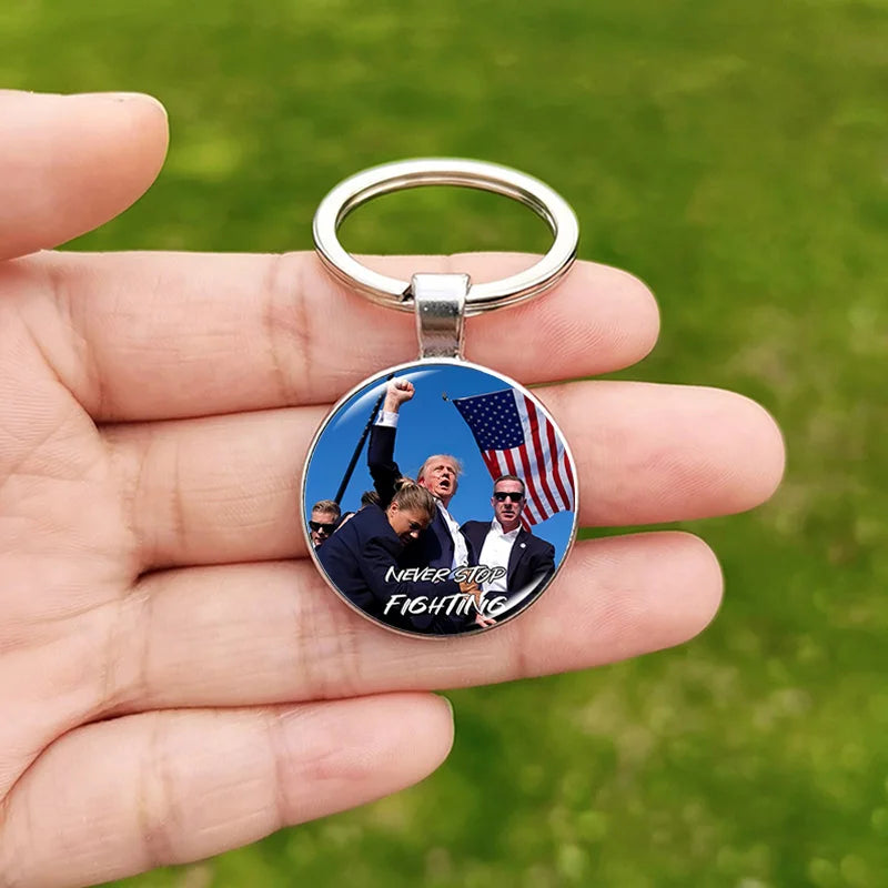 Trump Flag 2024 Keychain - Never Stop Fighting, Make America Great Again Souvenir