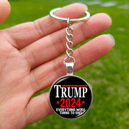 Trump Flag 2024 Keychain - Never Stop Fighting, Make America Great Again Souvenir