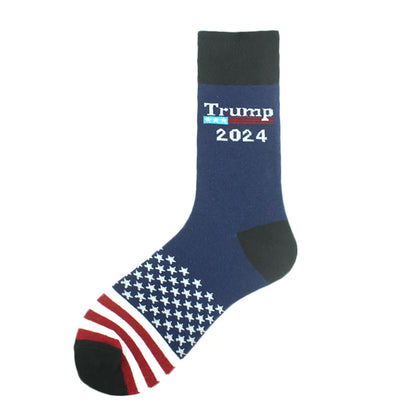 Men's President Donald Trump Socks – 'Let's Go Brandon' Novelty Crew Socks with USA Flag Design – Cotton & Polyester Casual Socks