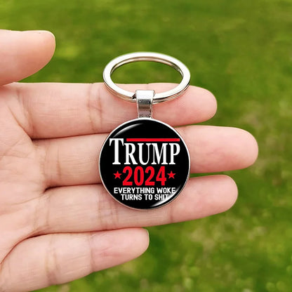 Trump Flag 2024 Keychain - Never Stop Fighting, Make America Great Again Souvenir