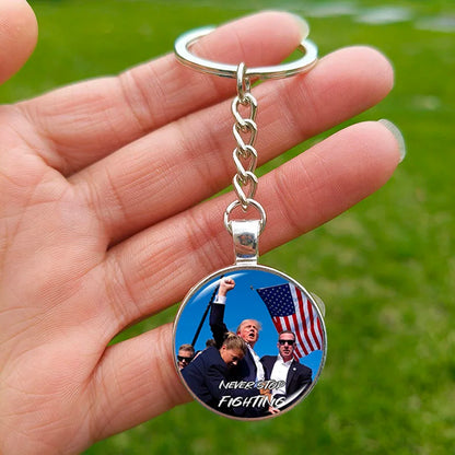 Trump Flag 2024 Keychain - Never Stop Fighting, Make America Great Again Souvenir